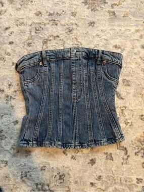 Divided Blue Denim Tube Top with Contrast Stitching